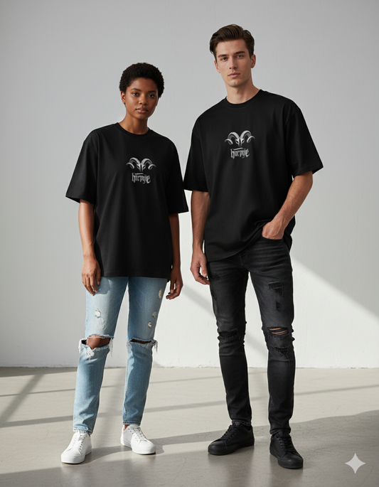 "Harpye" Gothic Ram Skull Heavyweight T-Shirt | 240 GSM Unisex Streetwear