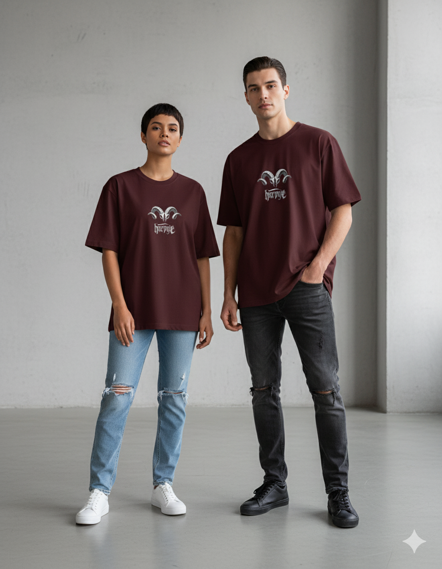"Harpye" Gothic Ram Skull Heavyweight T-Shirt | 240 GSM Unisex Streetwear