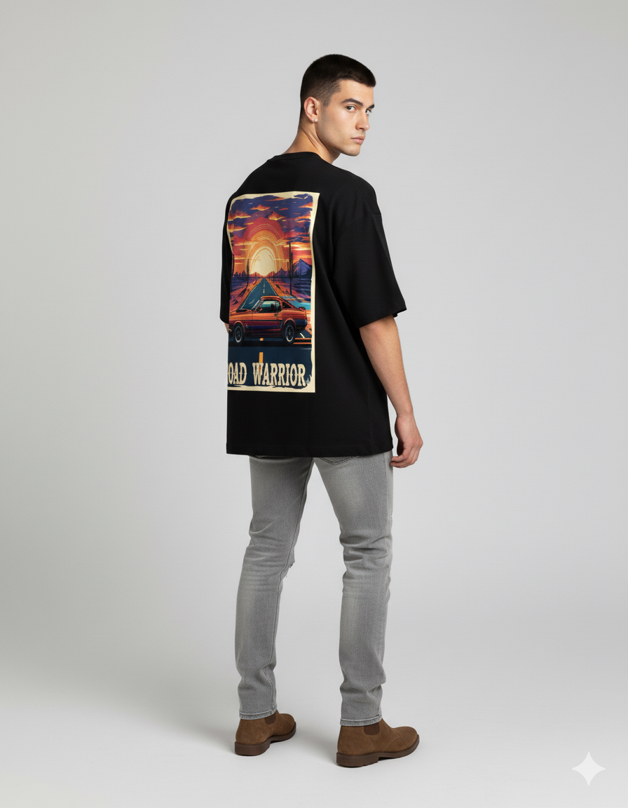 Vintage "Road Warrior" Car Tee | Retro Desert Sunset Graphic Shirt Unisex Wear